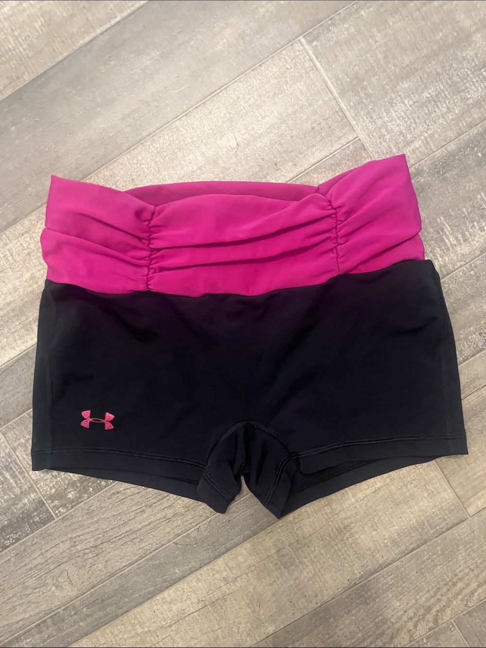 Under Armour Women’s Black Shorts with Pink Fold-Over Waistband